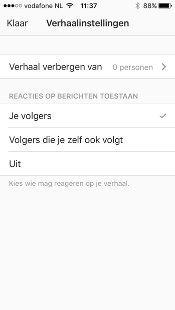 instagram stories instellingen